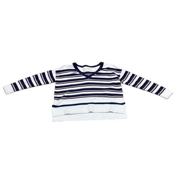 Lucky Brand Pullover Sweater NWT Striped V-Neck Blue White Size Medium M - Picture 4 of 14
